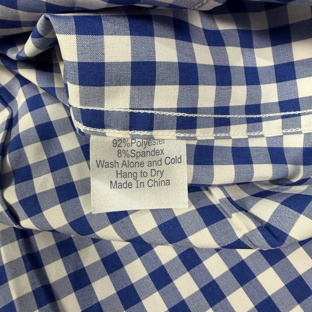 NWT State & Liberty Shirt Mens Large Blue White Gingham Check Long Sleeve - Picture 8 of 8
